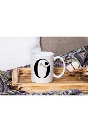 Beyaz Çiçekli O Harfli Beyaz Porselen Kupa Tfbyz-17