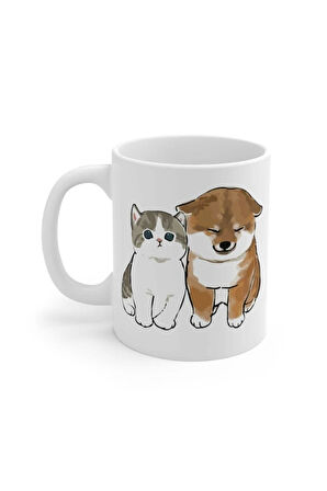 Beyaz Tatlı Arkadaşlar Baskılı Kupa Bardak