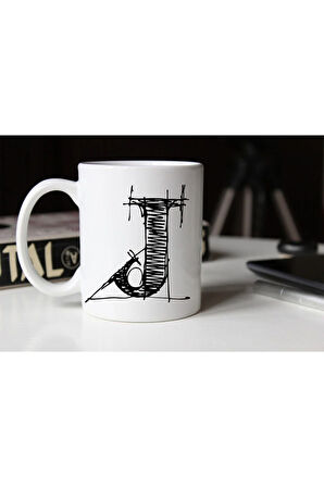 Özel Çizim J Harfli Porselen Kupa Tfshr-12