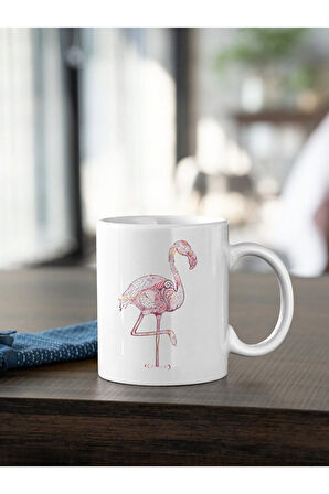 Desenli Renkli Flamingo Baskılı Kupa