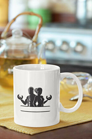 Fitnesscı Silüeti Baskılı Porselen Kupa Bardak