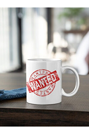 Kırmızı Wanted Yazılı Damga Baskılı Kupa