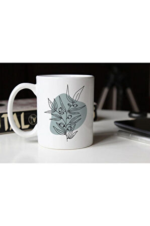 Soyut Tasarım Çiçek Temalı Beyaz Porselen Kupa- 004 Tfspr-32