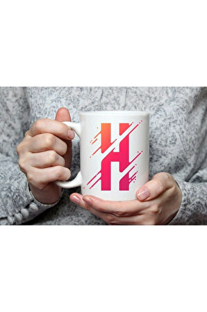 Özel Tasarım H Harfli Beyaz Porselen Kupa Tfsp-08