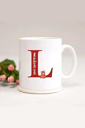 Ayıcıklı L Harfli Baskılı Kupa Bardak