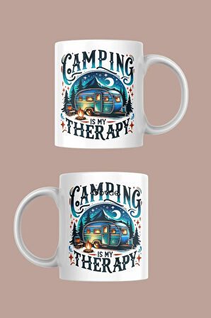 Doğa Tutkunları İçin Retro Kamp Temalı Porselen Kupa