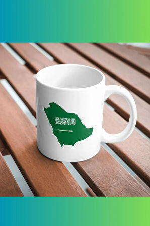 Suudi Arabistan Haritası ve Bayrağı Temalı Porselen Kupa