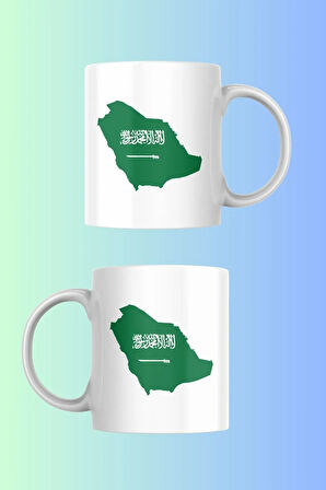 Suudi Arabistan Haritası ve Bayrağı Temalı Porselen Kupa