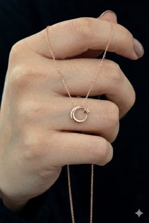 925 Ayar Gümüş Ay Yıldız Kolye.rose.gold.rodaj