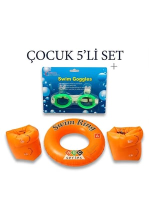 Çocuk 5'li Deniz ve Havuz Yüzme Seti Deniz Gözlüğü + Çift Odalı Kolluk + Çocuk Simidi + Kulak Tıkacı + Burun Tıkacı