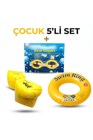 Çocuk 5'li Deniz ve Havuz Yüzme Seti Deniz Gözlüğü + Çift Odalı Kolluk + Çocuk Simidi + Kulak Tıkacı + Burun Tıkacı