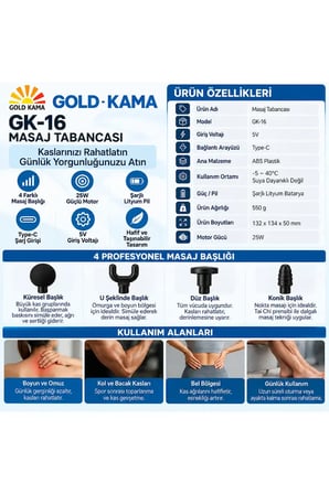 6 Kademe Hız Ayarlı Basınca Duyarlı 4 Başlıklı Güçlü Motor 25W Fasyal Sporcu Şarjlı Masaj Aleti Masaj Tabancası