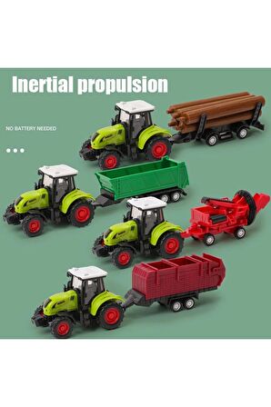 Eğitici Araçlar Römörklu Traktör Çiftlik Oyun Araç Setleri 4'Lü Oyuncak