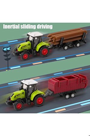 Eğitici Araçlar Römörklu Traktör Çiftlik Oyun Araç Setleri 4'Lü Oyuncak