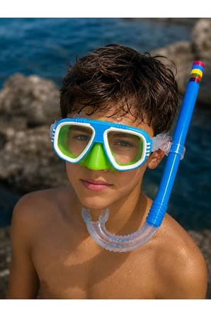 Çocuk Genç Maske Şnorkel Dalış Seti Orta Boy Yaş Ayarlanabilir Deniz Havuz