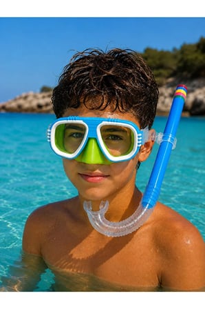 Çocuk Genç Maske Şnorkel Dalış Seti Orta Boy Yaş Ayarlanabilir Deniz Havuz