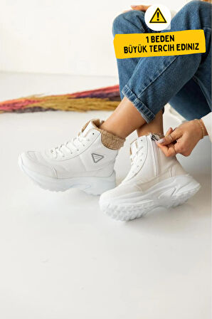 Abra Süper Hafif Ortopedik Yün Astarlı Kadın Spor Bot - Beyaz