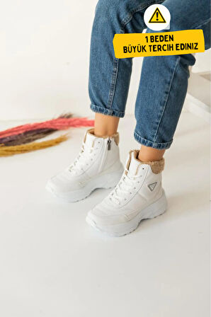 Abra Süper Hafif Ortopedik Yün Astarlı Kadın Spor Bot - Beyaz