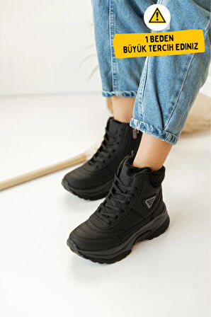 Abra Süper Hafif Ortopedik Yün Astarlı Kadın Spor Bot - Siyah