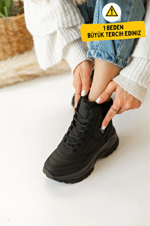 Abra Süper Hafif Ortopedik Yün Astarlı Kadın Spor Bot - Siyah