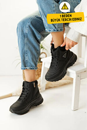 Abra Süper Hafif Ortopedik Yün Astarlı Kadın Spor Bot - Siyah