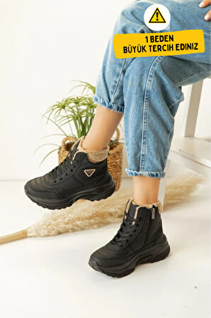 Abra Süper Hafif Ortopedik Yün Astarlı Kadın Spor Bot - Siyah Bej