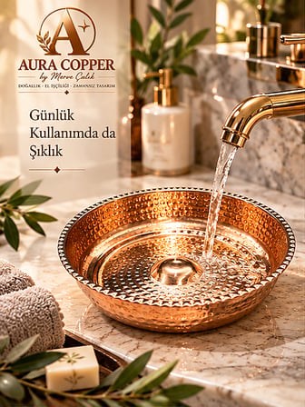 El Dövmesi Bakır Hamam Tası – Kurna Banyo Spa Tası Geleneksel Türk Hamamı El Yapımı Ac-00005