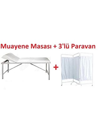 Muayene Masası + 3 Katlı Paravan ( ikili set )