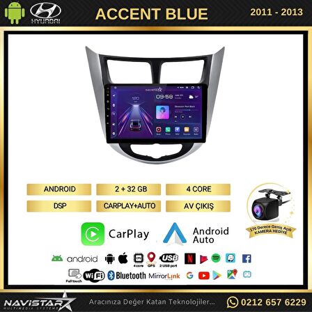 Hyundai  Accent Blue 2011-2013 Model 2+32GB Android 13 Kablosuz Carplay Navigasyon Multimedya Sistem