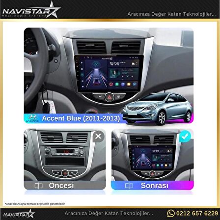 Hyundai  Accent Blue 2011-2013 Model 2+32GB Android 13 Kablosuz Carplay Navigasyon Multimedya Sistem