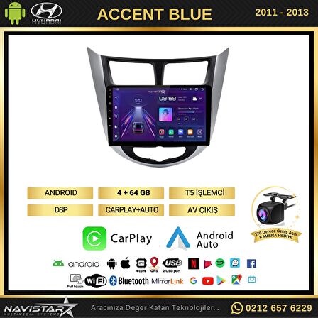 Hyundai  Accent Blue 2011-2013 Model 4GB + 64GB Android 13 Kablosuz Carplay Navigasyon Multimedya Si