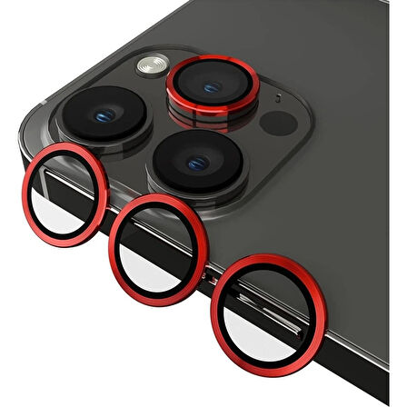 Adaman iPhone Uyumlu 13  Uyumlu Kamera Mercek Lens Koruyucu kırmızı