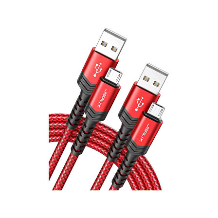 Jsaux Micro USB 2.4A Hızlı Şarj ve Data Kablosu , Android Şarj Cihazı Mikro Usb'den Usb'ye Naylon Örgülü Kablo Samsung Galaxy S6 S7 Edge Note 5, Kindle, Ps4 ve Daha Fazlası ile Uyumlu Kırmızı