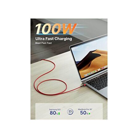 Jsaux Usb C - Usb C Kablosu 100WATT 5 Amper Type-C Süper Hızlı Şarj ve Data Kablosu CC00201K2