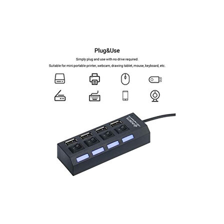 Adaman Siyah USB 2.0 Yd-76 4 Portlu Çoğaltıcı Bilgisayar Adaptör Şartelli