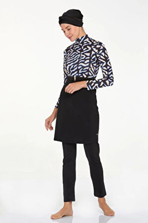 Adasea 4524 Siyah Garnili Tasarım Tam Kapalı Tesettür Mayo