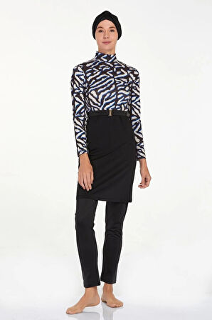 Adasea 4524 Siyah Garnili Tasarım Tam Kapalı Tesettür Mayo