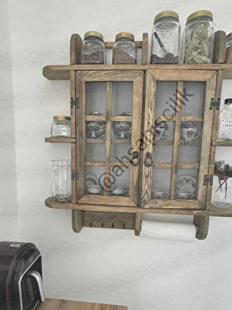 Doğal Ahşap Dekoratif Terek Mutfak Rafı Baharatlık Kahve Köşesi