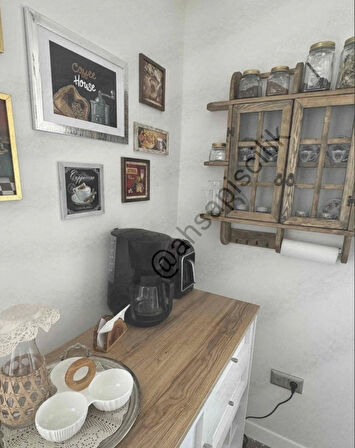 Doğal Ahşap Dekoratif Terek Mutfak Rafı Baharatlık Kahve Köşesi