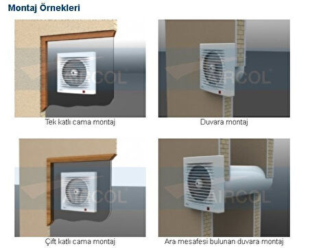 Aircol 150lik Otomatik Panjurlu Tuvalet ve Banyo Fanı / Aspiratörü 300 m³/h - Aircol 150 OP