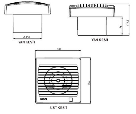 Panjurlu Tuvalet ve Banyo Fanı / Aspiratörü 160 m³/h - Aircol 120 OP