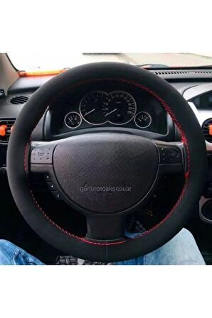 Vw Passat Uyumlu Nubuk Alkantara Dikmeli Direksiyon Kılıfı Kırmızı Ipli