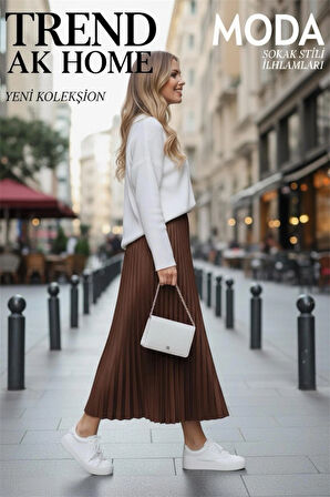 BELİ LASTİKLİ PİLİSELİ ETEK - RENK ACI KAHVE ( STANDART BEDEN ) 