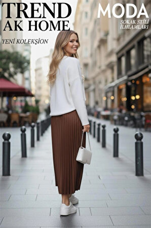 BELİ LASTİKLİ PİLİSELİ ETEK - RENK ACI KAHVE ( STANDART BEDEN ) 