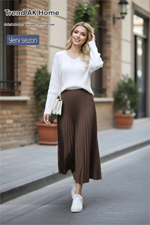 BELİ LASTİKLİ PİLİSELİ ETEK - RENK KOYU KAHVE ( STANDART BEDEN ) 