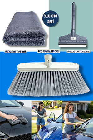 3,LÜ OTO YIKAMA VE TEMİZLEME SETİ - OTO YIKAMA FIRÇASI - TANK BEZİ - CAMSİL ÇEKECEK 