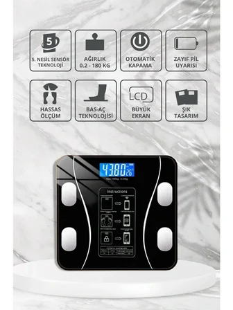 Yağ Ölçer Fonksiyonlu Dijital Baskül Elektronik Tartı Akıllı Bluetooth Lcd Dijital Ekran Ev Vücut