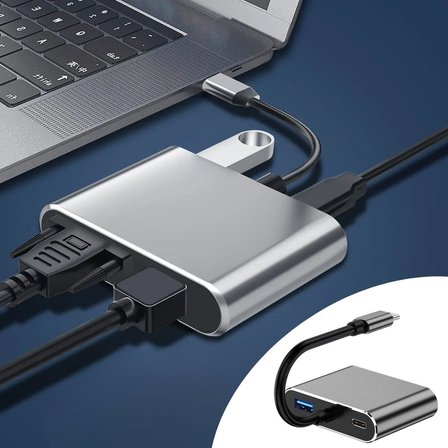 4’ü 1 Arada Type-C to Hub Dönüştürücü Adaptör – 4K Ultra HD HDMI &amp; VGA Görüntü Aktarımı, PD Hızl