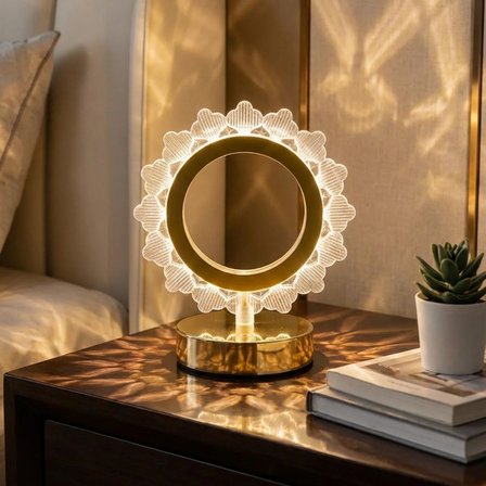Güneş Şeklinde Kristal LED Masa Lambası – Dokunmatik, 3 Renk Işık Modlu, Şarjlı Mini Dekoratif Gece 