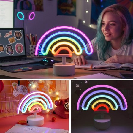 Plastik Gökkuşağı Neon LED Işık – Dekoratif Renkli Masaüstü ve Ambiyans Aydınlatması
